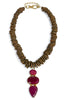 Virtue Triple Fuchsia Jade Gemstone Pendant Chocolate Heishi Necklace