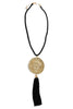 Let Things Flow Black and Gold Pendant Tassel Cord Necklace