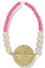 Maddi Gold Pendant Hot Pink Wood & Bone Bead Necklace