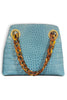 Frances Valentine Skip Croc Emboss Blue Leather Tote Bag