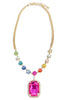 TWT® Laine Fuchsia and Gold Pendant Stone Link Necklace