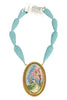 Made In The Deep South 1930s Embroidered Pendant 1960s Carved Bead Necklace