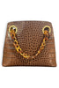 Frances Valentine Skip Croc Emboss Chocolate Leather Tote Bag
