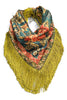 All Grace Teal Green Peacock Square Fringed Scarf