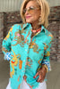 Cape Cod Linen Turquoise Dragon Printed Long Sleeve Blouse
