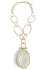 Time To Tell MOP Oval Pendant Gold Chain Necklace