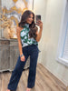 Mariah Hunter Green Floral Sleeveless Blouse