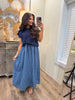 Laura Gingham Navy Midi Cap Sleeve Dress