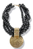 Taking It Back Black Bead Pendant Necklace