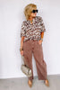 One Look Cream Leopard Print Short Sleeve Top