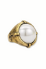 French Kande Brass Signet Pearl Ring Size 7