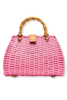 Frances Valentine Rooster Pink Wicker Bamboo Handle Bag