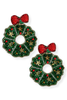Christmas Wreath & Bow Beaded Earrings