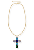 Never Ending Green and Blue Cross Ball Chain Necklace