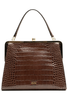Frances Valentine Jackie Frame Chocolate Croc Embossed Leather Bag