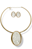 Maya Gold and Cream Oval Pendant Necklace