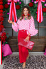 Now Or Never Pink Polka Dot 3/4 Sleeve Blouse