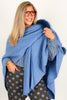 MITCHIE'S Fallon Sky Blue Cable Knit Fox Fur Cardigan