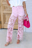 Lesley Pink High Rise Lace Wide Leg Jean