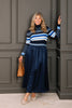 Tribal Blue Fog Mixed Media Long Sleeve Maxi Dress