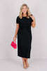 Tribal Front Twist Black Short Sleeve Midi Dress