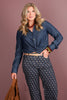 Cortney Twisted Waist Denim Blue Long Sleeve Top