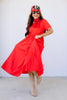 Morgan Red Short Sleeve Midi Dress
