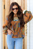 In the Morning Camel Mix Abstract Print Long Sleeve Top