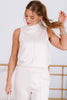 Audrey Ecru Mock Neck Sleeveless Top