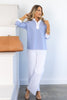 Foxcroft Tammy Stripe Powder Blue & White Long Sleeve Top