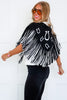 Horseshoe Black & White Two Tone Fringe Shrug