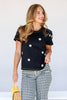 Tribal Daisy Short Sleeve Black Crew Neck Top