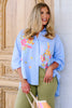 Hold You Close Blue Floral Embroidery Long Sleeve Blouse