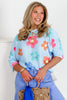Lana Blue Floral Knitted Short Sleeve Sweater