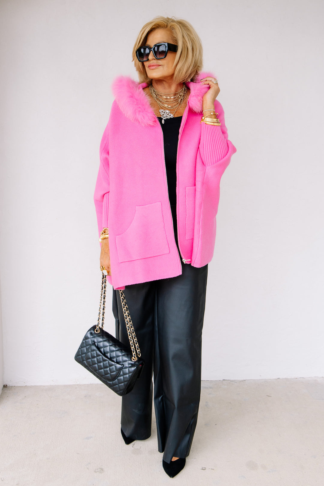 MITCHIE'S Aimee Hot Pink Fox Fur Poncho