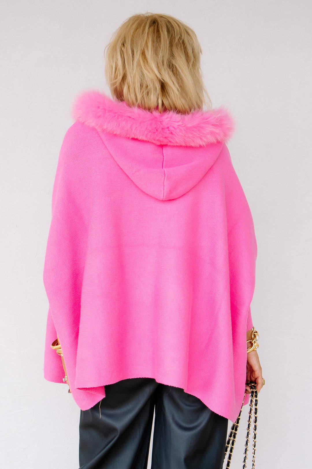 MITCHIE'S Aimee Hot Pink Fox Fur Poncho