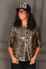 Little Bit of Danger Sequin Animal Print Quarter Sleeve Top