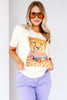 Jeweled Collar Leopard Natural Short Sleeve Tee