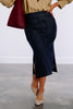 Evelyn Deep Blue Denim Midi Skirt