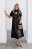 Set The Bar High Brown Vegan Leather Short Sleeve Maxi Dress