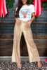 Deer Print Camel Denim Flare Pant
