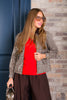 Jzel Brown Sequin Plaid Long Sleeve Jacket