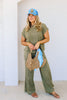 Sweet Graces Acid Wash Dark Olive Wide Leg Pant Set