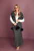 Mitchie's Black, Charcoal, and Grey Animal Print Crystal and PomPom Scarf