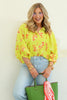 Mallie Electric Lime Floral 3/4 Sleeve Blouse