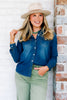 Insight Navy Button Down Long Sleeve Denim Top