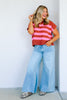 Piper Brown Striped Short Sleeve Sweater