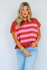Piper Brown Striped Short Sleeve Sweater