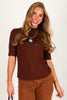 Tribal Funnel Neck Rustic Brown Short Sleeve Top