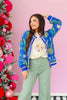 Winter Wishes Cobalt Blue and Pink Cardigan